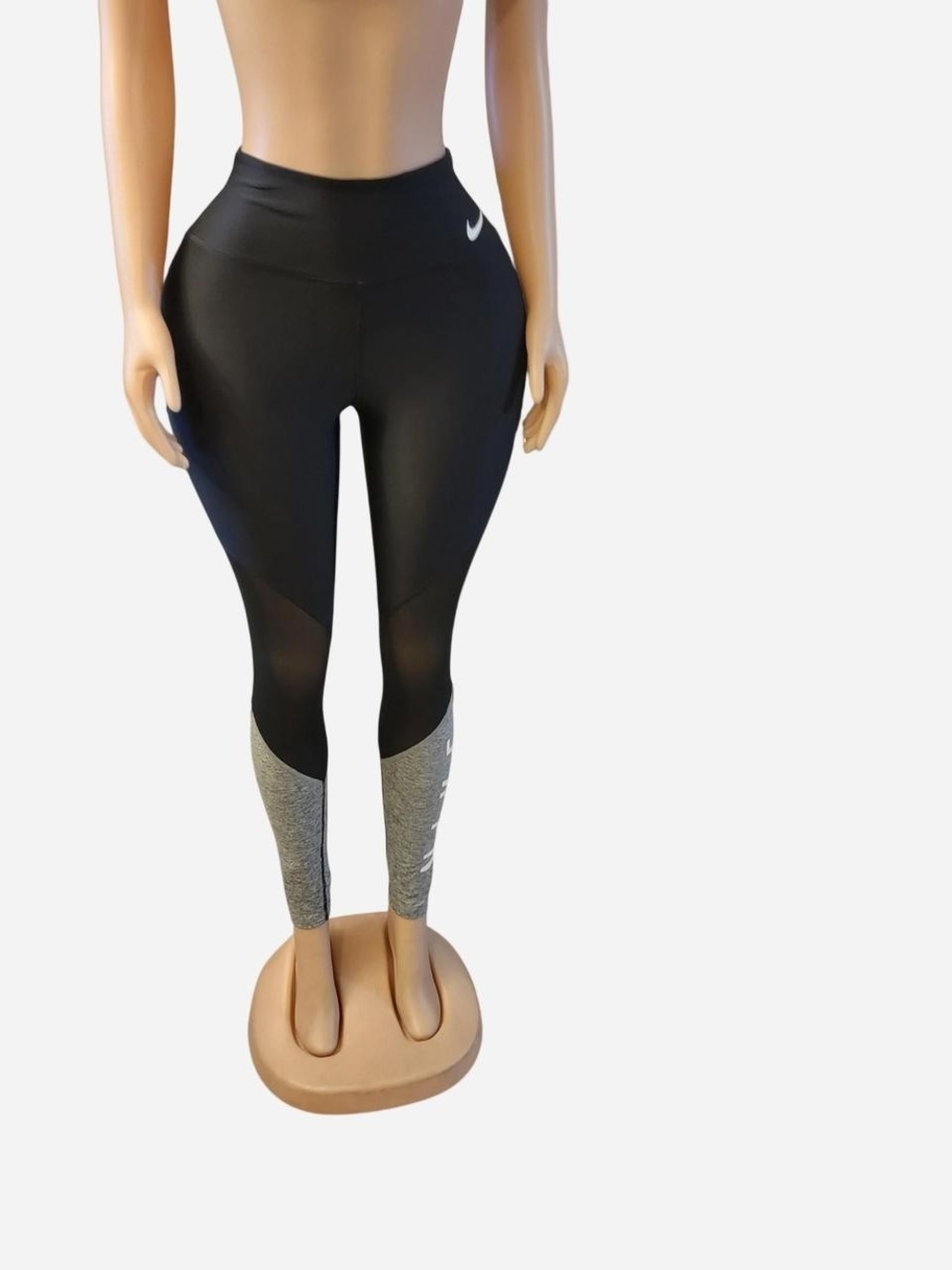 Nike Black High-Waist Leggings with Gray Lower Panels